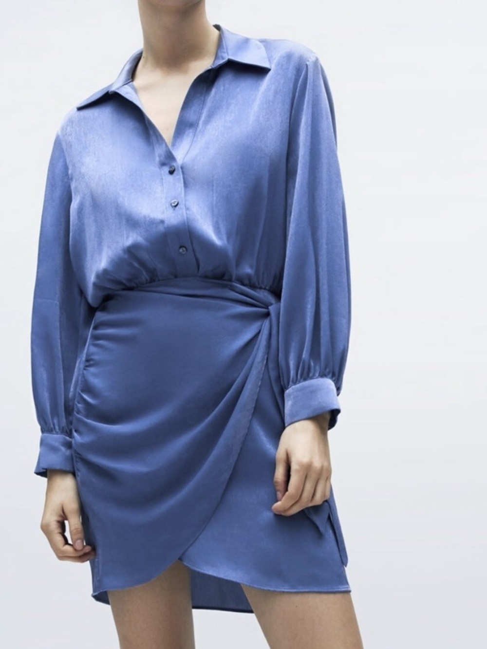 Zara - Front tie dress in Denim Blue NWT